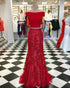 Off The Shoulder Mermaid Prom Dresses with Lace Two Piece Formal Evening Gowns 2018